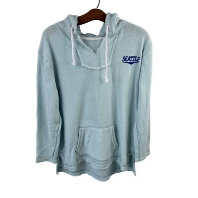 Seattle Cozy Pullover Hoodie Womens L Long Sleeve V-Neck Blue Comfort-image