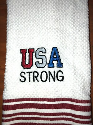 Embroidered Striped Kitchen Hand Towel  USA Strong  Patriotic Theme BS2497-image