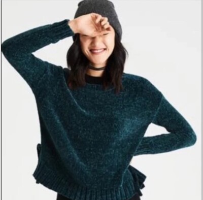 American Eagle Outfitters Soft Cozy Black Chenille Sweater with Side Ties Size M-image