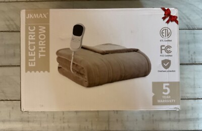 JKMAX Heated Blanket Electric Throw 50x60” Adjustable Heating Bed Cozy BEIGE-image