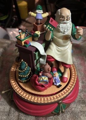Vintage Santas Best Animated Music Box Christmas Santa Claus Wind Up Decor 1992-image