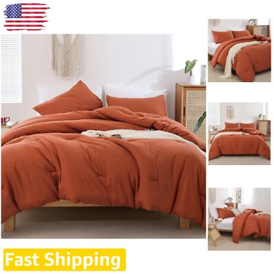 Cozy Solid Burnt Orange Queen Comforter & 2 Pillowcases - Durable Bedding-image
