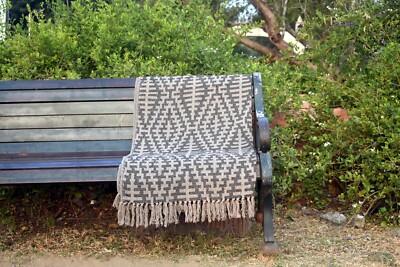 Woven Brown Geometric Cotton Throw Living Room Bedroom 120x160 Throw Blanket-image