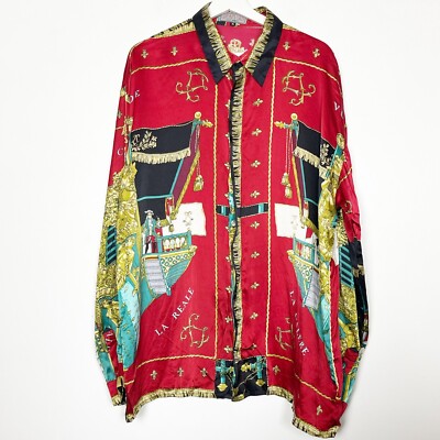 Cream Silk by P.E.K. Imports Shirt Sz XL Silk Nautical Blue Red Oversized RARE-image