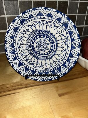 BOHO BLUE/WHITE PORCELAIN INDIGO EMBOSSED SALAD/DESSERT PLATE TEXTURE, PIER 1-image