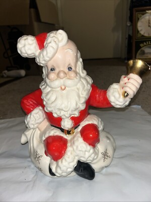 VINTAGE PAINTED CERAMIC SANTA  ATLANTIC MOLD WITH WORKING WIND UP MUSIC BOX-image