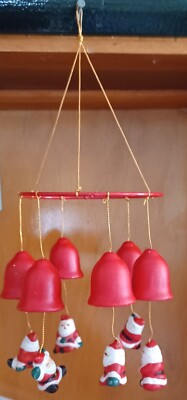 Vintage Christmas  Santa & Bells Wind Chimes 10” Long Vntg Carol Wright-image