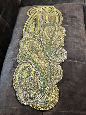 Pier One Beaded Table Runner Green Teal Taupe-image
