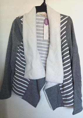 My Stree Cardigan Grunge Waterfall Front  Gray Ivory Long Sleeve SZ L NEW-image