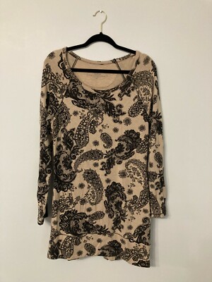 SOMA Tunic Size Small Live Lounge Wear Tan with Black Design Cozy Soft Modest-image