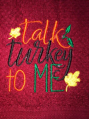 Embroidered Red Kitchen Hand Towel Talk Turkey to Me  THANKSGIVING BS2223-image