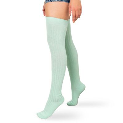 Seafoam Mint Ribbed Cotton Women's Thigh High Socks Over the Knee Boot Leg Wa...-image
