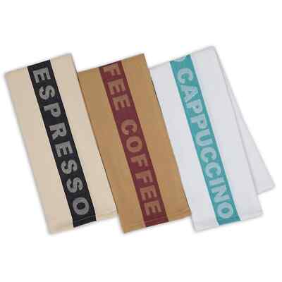 Coffee Espresso Cappuccino Theme Jacquard Cotton Dish Towel Set of 3-image