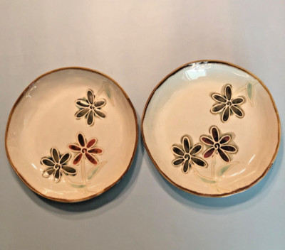 Pier 1 Imports “Petals” (Discontinued) Hand Painted Stoneware 2 Salad Plates-image