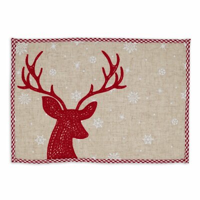 Decorative Table Placemat Red Reindeer & Snowflakes 13x19 from Design Imports-image