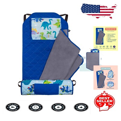 Cozy Kids Nap Mat with Pillow & Elastic Straps - Vibrant Dinosaur Land Design-image
