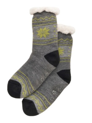 Isaac Mizrahi Double Layer Cozy Crew Socks - Womens - Charcoal 2 Pairs Non Slip-image