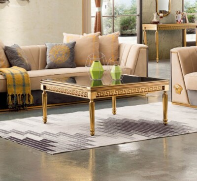 Luxury Gold & Glass Coffee Table – Elegant Greek Key Design-image