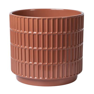 Mainstays 8”D x 7.25”H Round Ceramic Grid Planter, Red , Drainage Holes-image