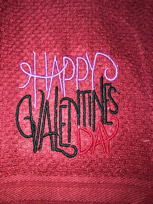 Embroidered Red Mainstays Kitchen Hand Towel Happy Valentine's Day BS2637-image