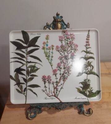 Vintage ITALY Medium Melamine Tray Botanical Design Herbs Flowers 12