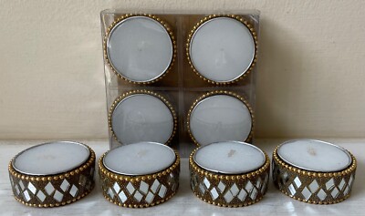 Pier 1 Tea Light Candles & Holders Silver Beaded Mirror Cut Diamond Shape Design-image