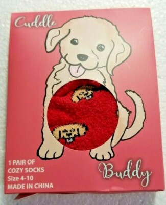 Puppy Dog Socks Cuddle Buddy  Red Modern Expressions Size 4-10 Dog Lovers-image