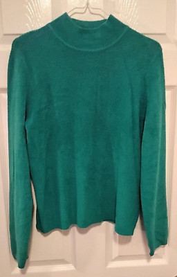 Womens Sweater Top Hampshire Studio Solid Green Very Soft Warm Cozy Size Medium-image