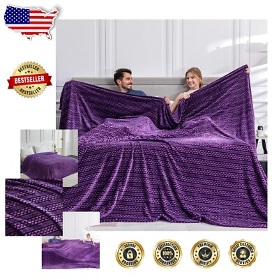 Oversized 120x120 King Fleece Blanket - Soft 3D Jacquard Purple Chain Design-image