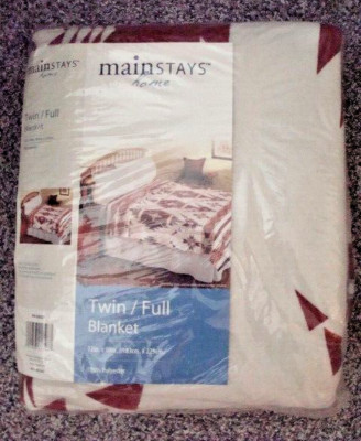 NEW ~ Mainstays Home  White/Red Blanket ~ Southwestern Tribal Design ~ Twin/Full-image