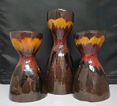 Vintage Pier 1 Imports Pillar Candle Holder Set Crackle Glaze Ceramic Gorgeous -image