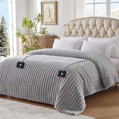 Electric Blanket Queen Size, Soft Luxury Faux Fur & Sherpa Heated Blanket with 1-image