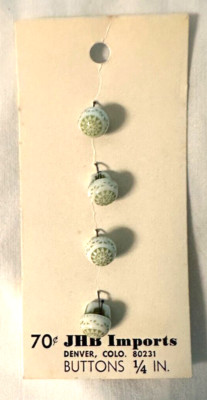 Vintage JHB Imports 4- 1/4 inch Buttons Green & White Geometric Design#6018-image