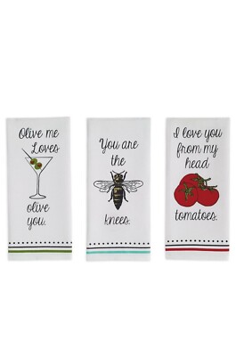 Love You Messages Printed Cotton Tea Towel 3 PK By Design Imports Machine Wash-image