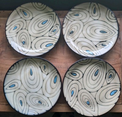 SET OF 4 RETIRED - PIER 1 Import Teal Reactive Salad Plates 8” Stoneware-image