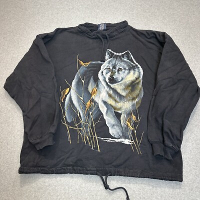 Vintage 90s Harlequin Nature Wolf Wildlife Sweatshirt Wek The World Size 1-image