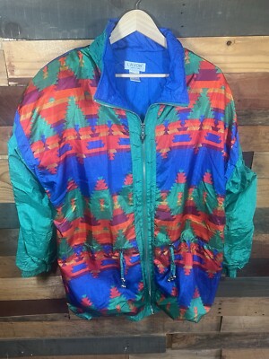 Vintage Womens Lavon Aztec Print Wind breaker Colorful South Western Jacket L-image