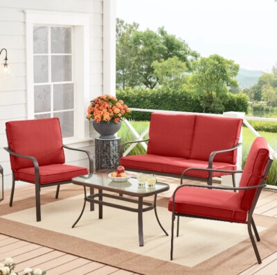 New Mainstays Stanton 4-Piece Steel Outdoor Patio Conversation Set, Green-image