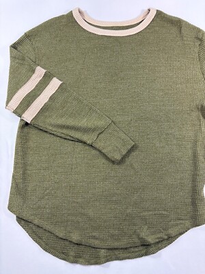 SO COZY LONG SLEEVE STRIPE SUPER SOFT WAFFLE CONSTRUCTION CREWNECK TEE SIZE M-image