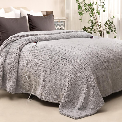 Electric Blanket Heated King Soft Double Sherpa Super Cozy with 6 Fast Heating L-image