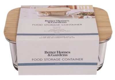 Better Homes & Gardens 4Cup Glass Food Storage Container 2 pc w/Bamboo Lid, NIP-image