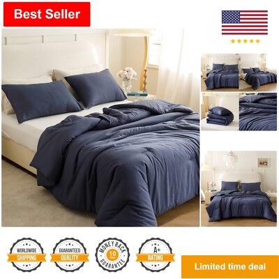 Soft and Cozy Navy Blue Comforter Set - Lightweight Bedspread for Queen Bed-image
