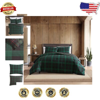 Woodland Plaid King Comforter Set - Cozy 100% Cotton with Reversible Design-image