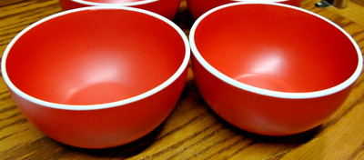 BIA Cordon Bleu Set 2) BOWLS RED/ White Ceramic STONEWARE Soup Cereal Salad  E23-image