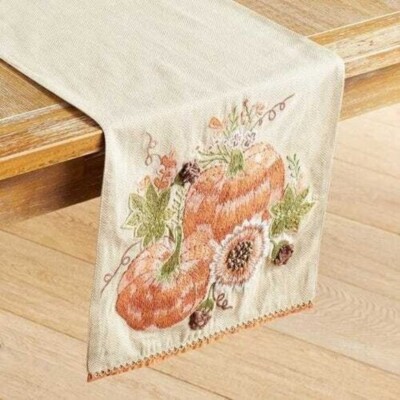 Pier 1 Embroidered Pumpkin Table Runner NEW 72 x 13 Harvest Thanksgiving Country-image