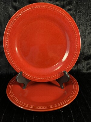 PIER 1 Spice Route Paprika SALAD PLATES Beaded Rim Set Of 2 Red 8 1/2”-image