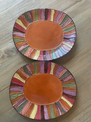 Pair 2 Pier 1 Wavy Stripe Replacement Plates Southwestern Orange-image