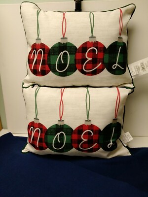 Mainstays Christmas Outdoor Lumbar Pillows Set of 2 Ivory 16X12 