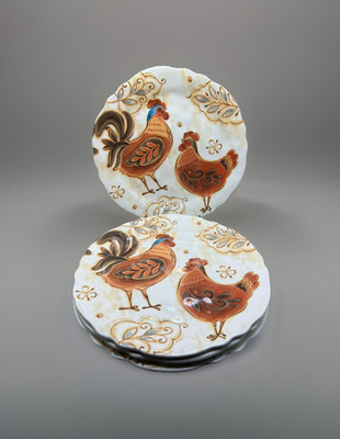 Set of 4 Pier 1 Imports Dinner Plates Gallo Pattern Rooster/Chicken 11