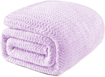 Lilac Purple Fleece King Size Blanket for Bed, Super Soft Cozy Blankets with Dec-image